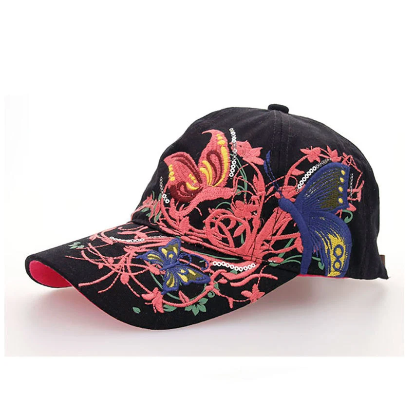 Butterfly flower Embroidery cotton baseball cap Folk-custom Visors baseball cap women gorra mujer