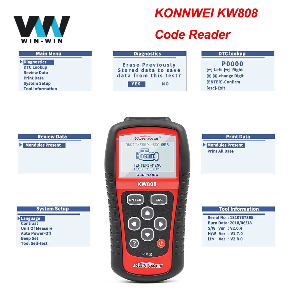KONNWEI KW808 считыватель кодов OBD2 сканер бесплатное обновление OBD 2 OBD2 автомобильный диагностический инструмент ODB2 лучше, чем ELM 327 V1.5