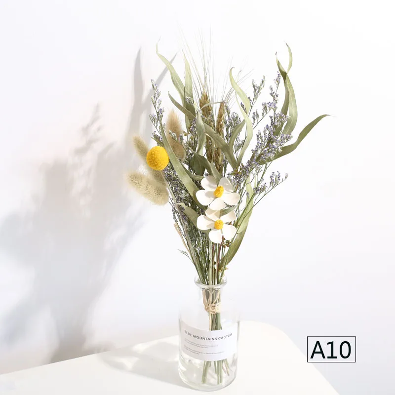 A10with vase Сухой цветок искусственный букет из сушеных цветов розы Forget-me-not листья эвкалипта северные растения украшение для дома комнаты с вазой - Цвет: A10with vase