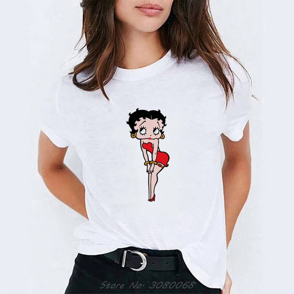 Футболка с рисунком Betty Boop, модная Корейская одежда для пар, хлопковый топ с короткими рукавами и принтом ангела, женская футболка 90s