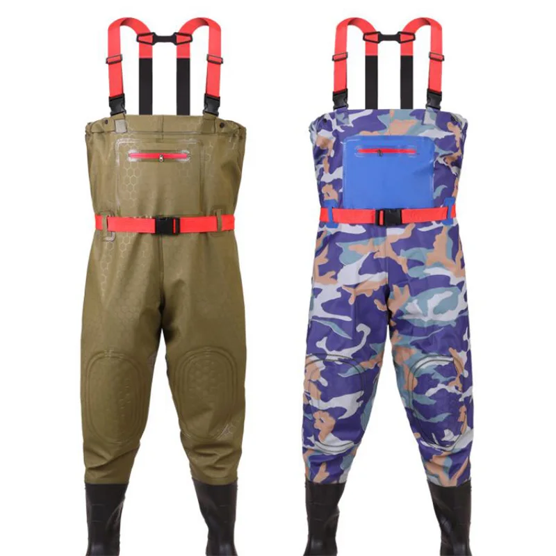 Men Women Fishing Chest Waders for Adult with Boots Hunting Bootfoot  Waterproof Nylon and PVC with Wading Belt Accessories Lure