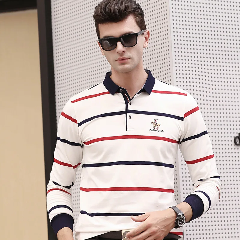 Весенне-осенняя новая стильная мужская Свободная рубашка-поло с длинным рукавом и отложным воротником для женщин среднего возраста деловой свет роскошный пуловер