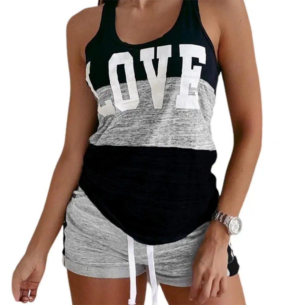 Tracksuit Letter Design Pajama Sets Women Sleeveless Drawstring Lounge Shorts Sets Female Summer Out-going Night Wear Home Suit women pajamas set women pajama suit