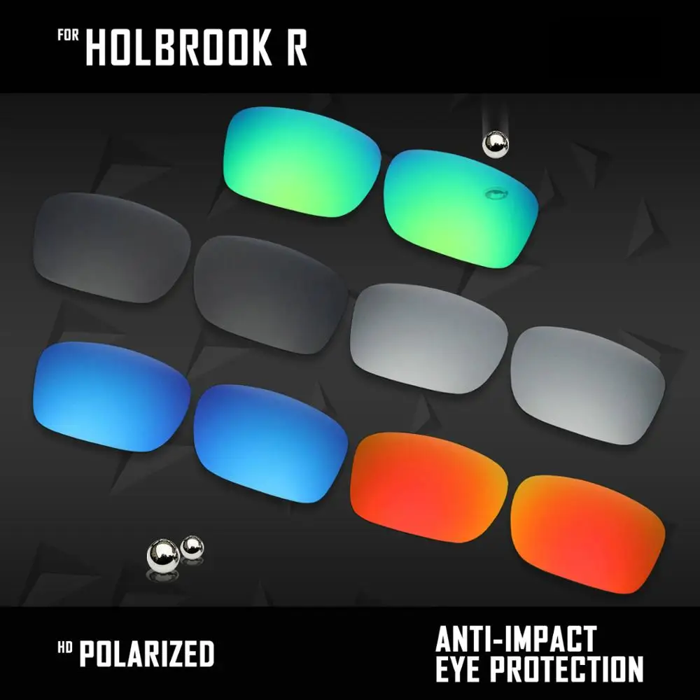 

OOWLIT 5 Pairs Polarized Sunglasses Replacement Lenses for Oakley Holbrook R OO9377-Black & Silver& Blue &Red & Emerald Green