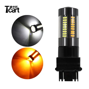 

Tcart 2PCS LED T25 3157 4014 66 SMD Auto Car Bulbs DRL Turn Signal Lights Reverse Brake Lamp Dual-Color White Amber Error Free