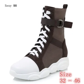 

Spring Autumn Winter Platform Flat Shoes Women Mid Calf Boots Woman Short Snow Boots Plus Size 32 33 - 40 41 42 43 44 45 46