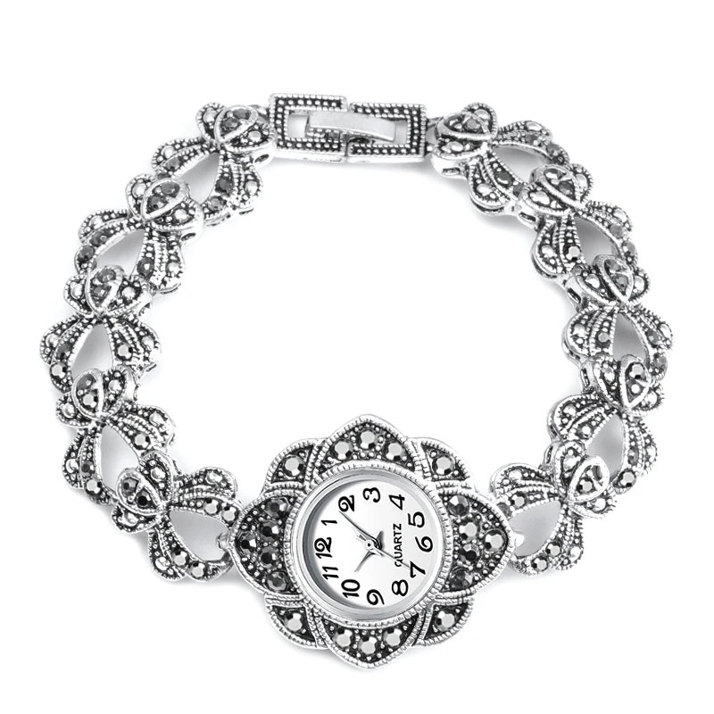 

Luxury Antique Silver Wrist Watch Turkish Rhinestone Bracelet Quartz Watch For Women Vintage Watch Jewelry Montre Femme 2019