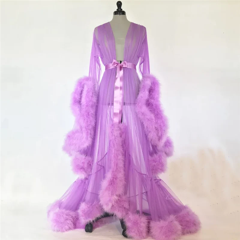 Loose Satin Silk Long Robe Women Solid Lace Up Kimono Maxi Dress Nightgown Sleepwear Full Sleeve - Цвет: Фиолетовый