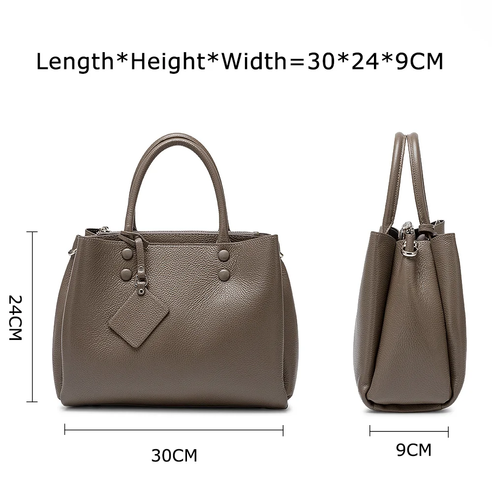  Zency Women Casual Tote Handbag 100% Genuine Leather Fashion Grey Lady Shoulder Crossbody Bag High 