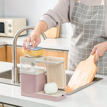 

New Hot Multifunctional Kitchen Cleaning Combination Rack 3 in 1 Soap Dispenser Kitchen Sponge Holder Towel Holder SMD66