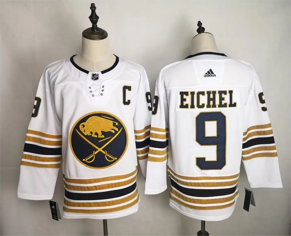 Синий Новые сшитые мужские майки Buffalo#9 Jack Eichel#26 Rasmus Dahlin#53 Jeff Skinner - Цвет: Синий