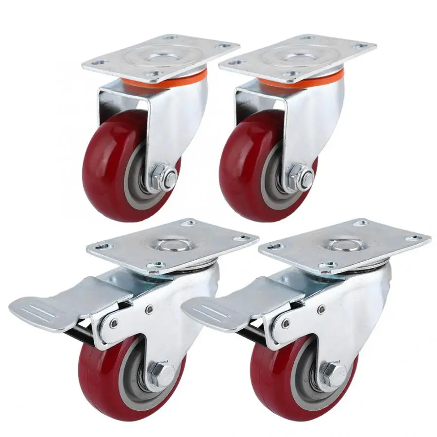 

wheels for suitcases 4 pcs Heavy Duty Caster Set 3" Swivel Wheels Red for Tool Carts/ Shopping Carts caster wheels furniture