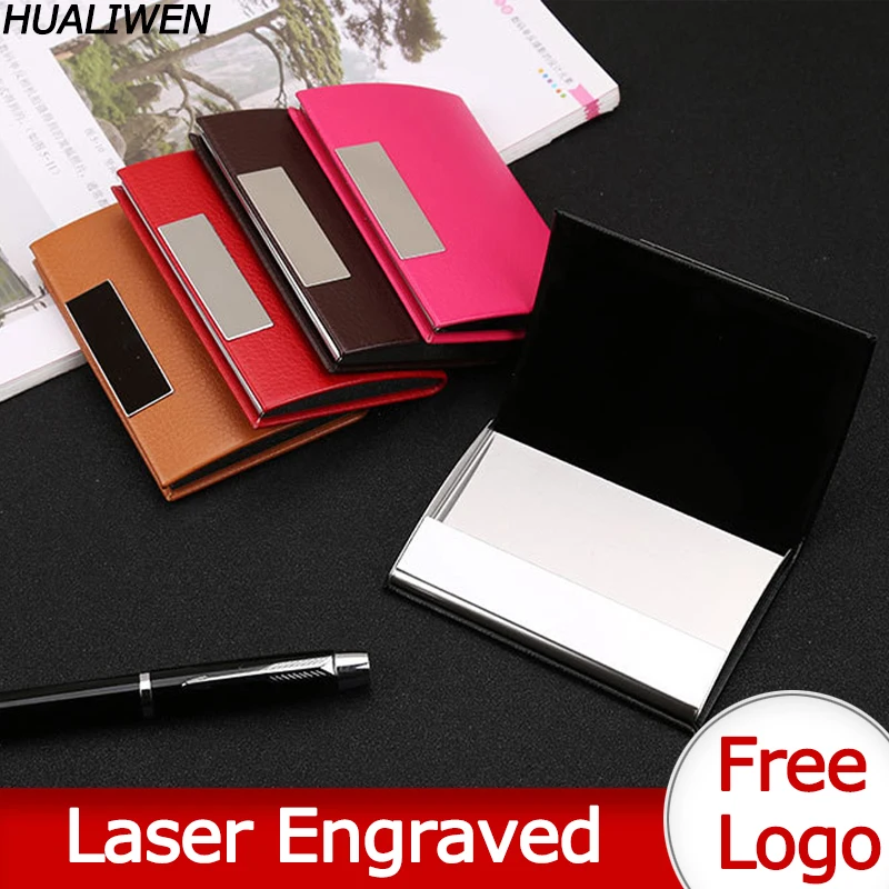 Laser Engraved LOGO Luxury Aluminum PU Men's Credit Card Business Card Holder Pocket Business RFID Wallet Travel Card Holder