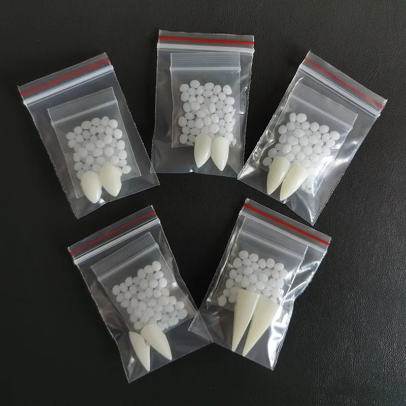 Colmillos de dientes de vampiro, accesorios de halloween, bricolaje, más pegamento para dientes, accesorios de Cosplay, fiesta de vampiro respetuosos con el medio ambiente