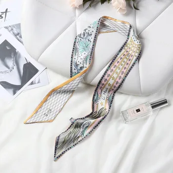 

L1038 Silk Scarf 2019 New Fashion Head Scarf Headwear Long Scarves Bag Accessories Ribbon Print Bag Strap Scarf Womens