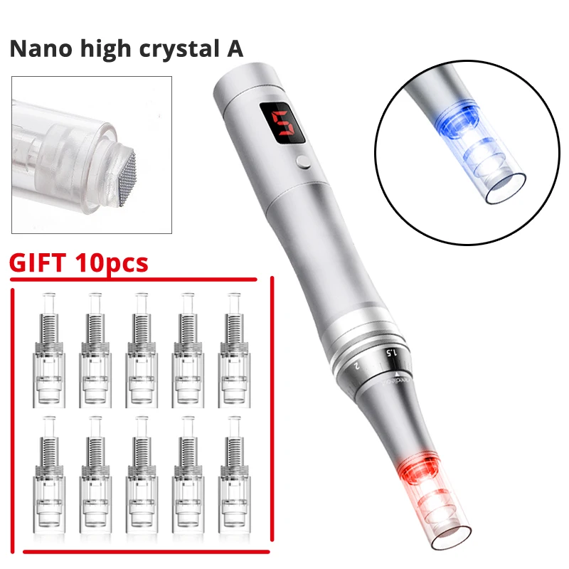 DARSONVAL, Беспроводная usb зарядка, микро Ручка, серебро, 2 цвета, светодиодная игла для лица, картридж, тату-машина, микроиглы, ручка - Цвет: Nano high crystal A