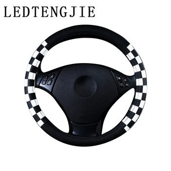 

LEDTENGJIE 38CM Four Seasons General Motors Steering Wheel Cover Fashion Mesh Black And White Leather Car Interior Accessories