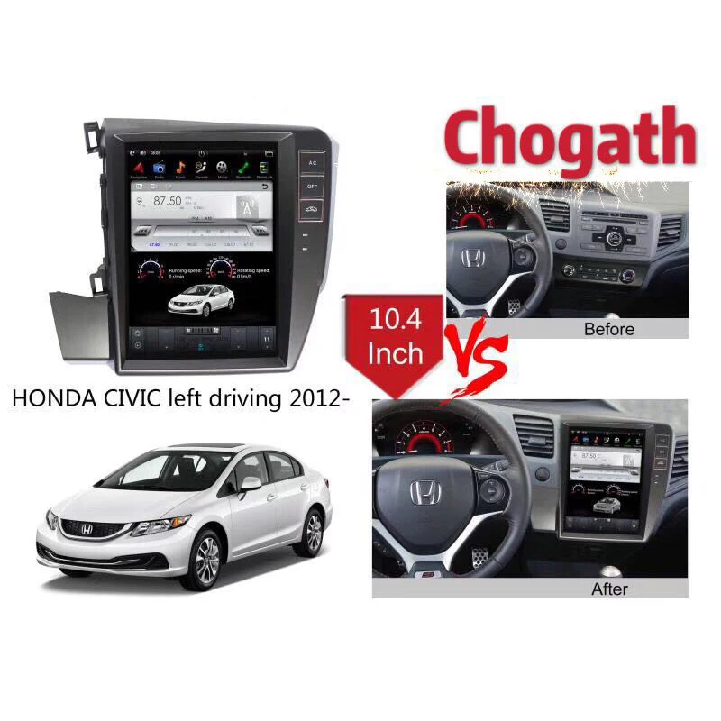 Chogath автомобильный мультимедийный плеер с системой Android 7,1 RK PX3 для HONDA CIVIC левое Вождение 2012-10,4 дюймов Стиль Tesla