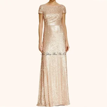 

Champagne Gold Sequin Mother Of The Bride Dresses Glitter Prom Gown For Women Zipper-Up Back Long Party Dress