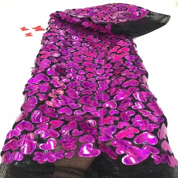 

purple African Velvet Lace Fabric With Sequins Nigerian French Lace Fabrics 2020 gold High Quality Sequined For Wedding Dress