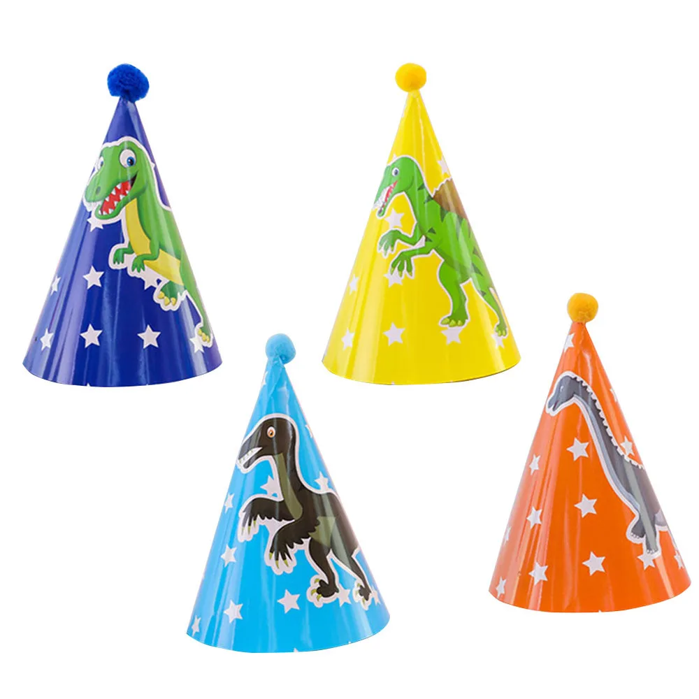 4pcs Birthday Hat Cute Dinosaur Theme Creative Party Supplies Paper Cone for Kids | Дом и сад
