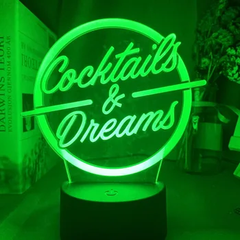 

Cocktails & Dreams Led Night Light Sign for Bar Decoration Acrylic Laser Engraving Usb Battery Powered Table Lamp Color Changing