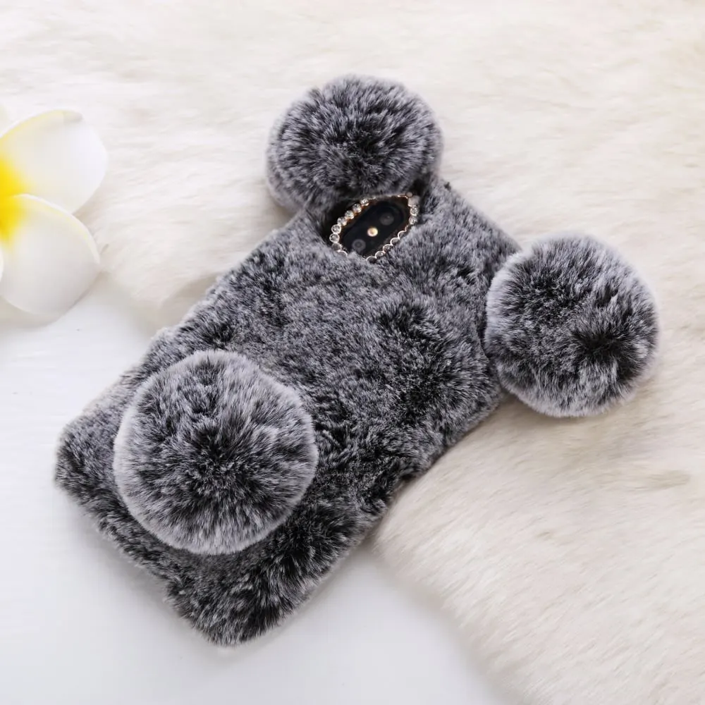 grey LLZ.COQUE чехол с кроликом пандой из черного меха для samsung A3 A5 A6 A8 J3 J4 J5 J6 PLUS пушистый мягкий ТПУ чехол для телефона Galaxy - Цвет: grey
