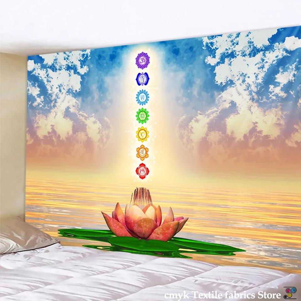 Статуя индийского Будды медитация 7 чакр гобелен настенная мандала гобелены ткань Psychedelic Коврик для йоги