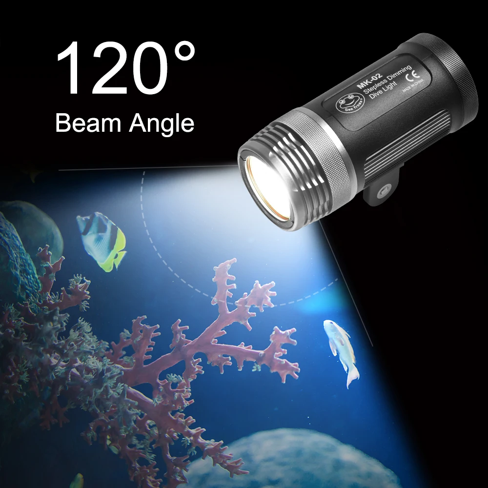 IPX8 PC110 + Aluminum Alloy LED Video Light Waterproof Depth Up 100M/328ft MK-02 Diving Flashlight For Underwater Video Lighting