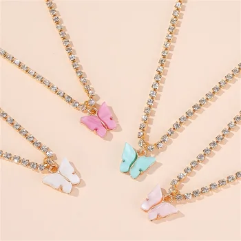 

Peixin fashion popular wild colorful butterfly clavicle chain charm simple butterfly pendant zircon chain jewelry sweet gift