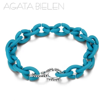 

Hot 925 Charm beads lake bule Hard Rubber Bracelet for women Men Jewelry Women Accessories Handmade Gifts