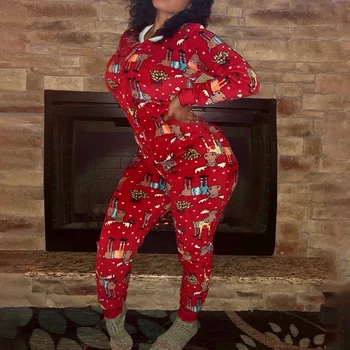 

Winter Christmas Women's Jumpsuit Fashion Casual Hooded Christmas Print Slim V-neck Jumpsuit 2020 Autumn drop