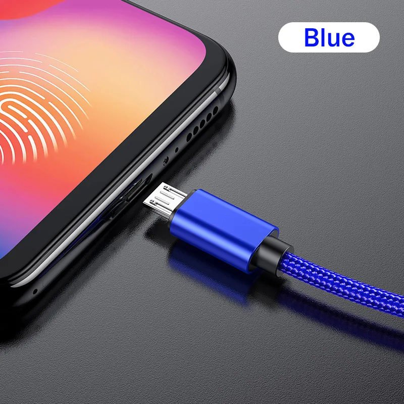 Blue 1 м кабель Micro USB шнур металлическая нейлоновая оплетка Кабель Microusb для передачи данных и зарядки Micro usb кабель для samsung Xiaomi huawei htc sony Lg - Цвет: Blue