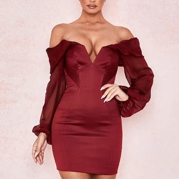 

ADYCE 2020 Summer Off Shoulder Bodycon Dress Women Sexy Wine Red Backless Club Dress Vestidos Celebrity Evening Party Dresses