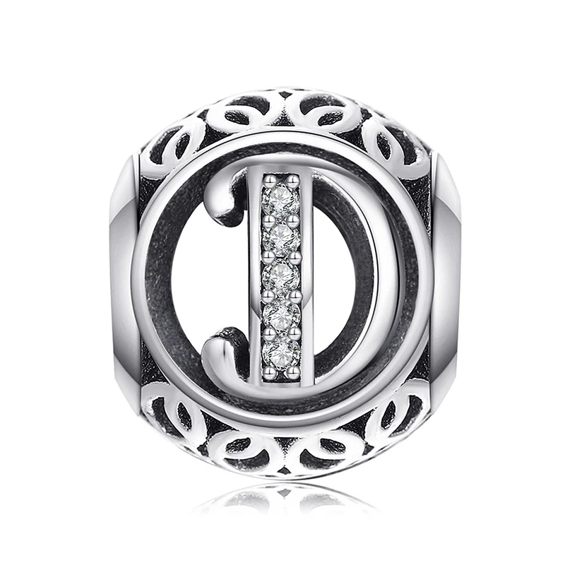 D JewelryPalace Винтаж письмо A-R кубического циркония Aucthentic стерлингового серебра 925 Шарм браслет DIY ювелирных подарки для нее - Окраска металла: D