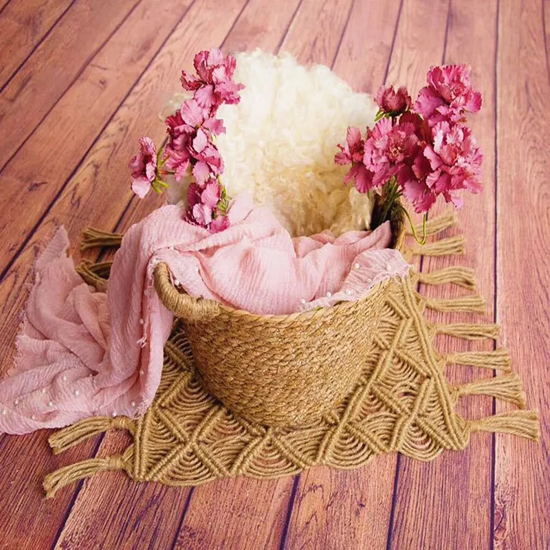 Newborn Photography Props Photography Accessori Natural Straw Hand-woven Basket Fotografia Infantil Baby Milestone Photo Shoot patchi baby souvenirs