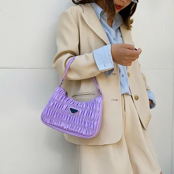 

Luxury Tote Baguette Bags for Women 2020 Autumn New Fashion Solid Candy Color Underarm Single Shoulder Bag Retro Pleated Handbag