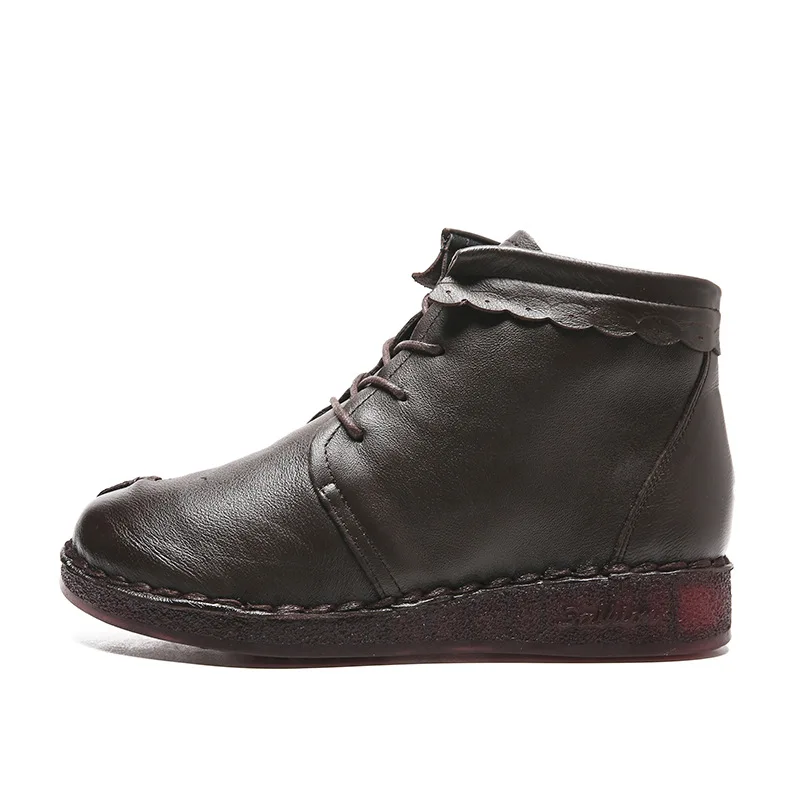 

2018 Autumn & Winter New Style Boots Ethnic-Style Leather Boot Handmade Soft-Sole Genuine Leather Flat Retro Martin Boots WOMEN'