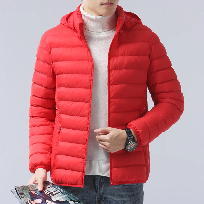 Новая стильная мужская куртка осенне-зимняя пуховая ветровка пальто Мужская Повседневная теплая парка с капюшоном Мужское пальто Модная верхняя одежда - Цвет: red