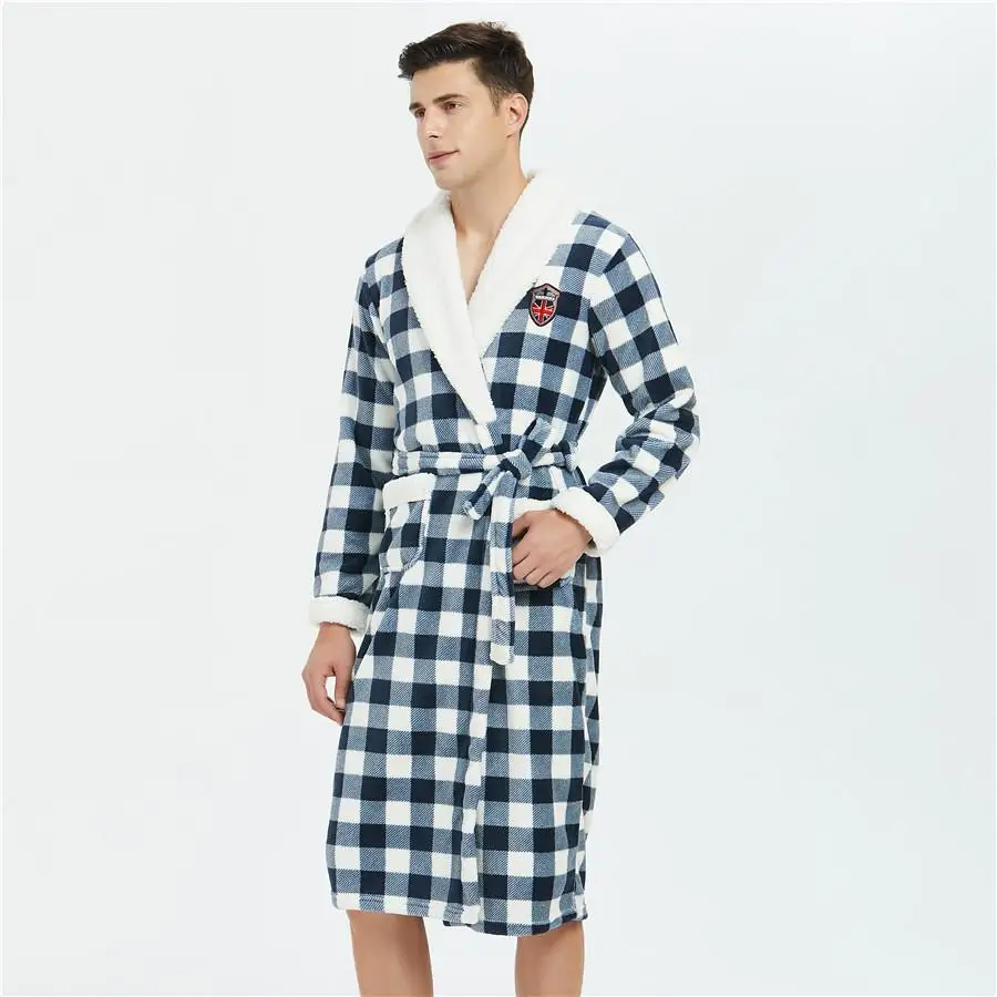 Сексуальное теплое ночное белье для мужчин теплый халат кимоно платье пижамы неглиже Осень зимний банный халат Домашняя одежда пояс пижамы банный Халат - Цвет: Blue