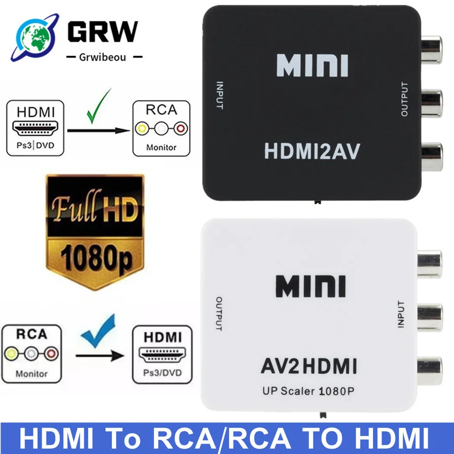 Композитный видеоадаптер HD 1080P HDMI/AV CVSB L/R HD2AV AV в HDMI | Электроника