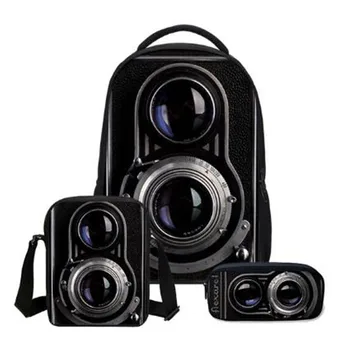 

New Fashion Men's Backpacks 3 PCS/SET School Bags 3D Camera Printing Bookbag Children Shoulder Bag Boys Cool Canvas Backpack