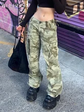 Weekeep Basic Camouflage Cargo Jeans Women Grunge 2000s Vintage High Waist Baggy Boyfriend Casual Denim Pants Streetwear Capris