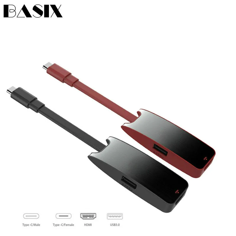 BASIX Тип C концентратор Hdmi адаптер 3 в 1 взаимный обмен данными между компьютером и периферийными устройствами C концентратор HDMI USB3.0 Тип-C зарядка PD конвертер адаптер для MacBook USB-C концентратор