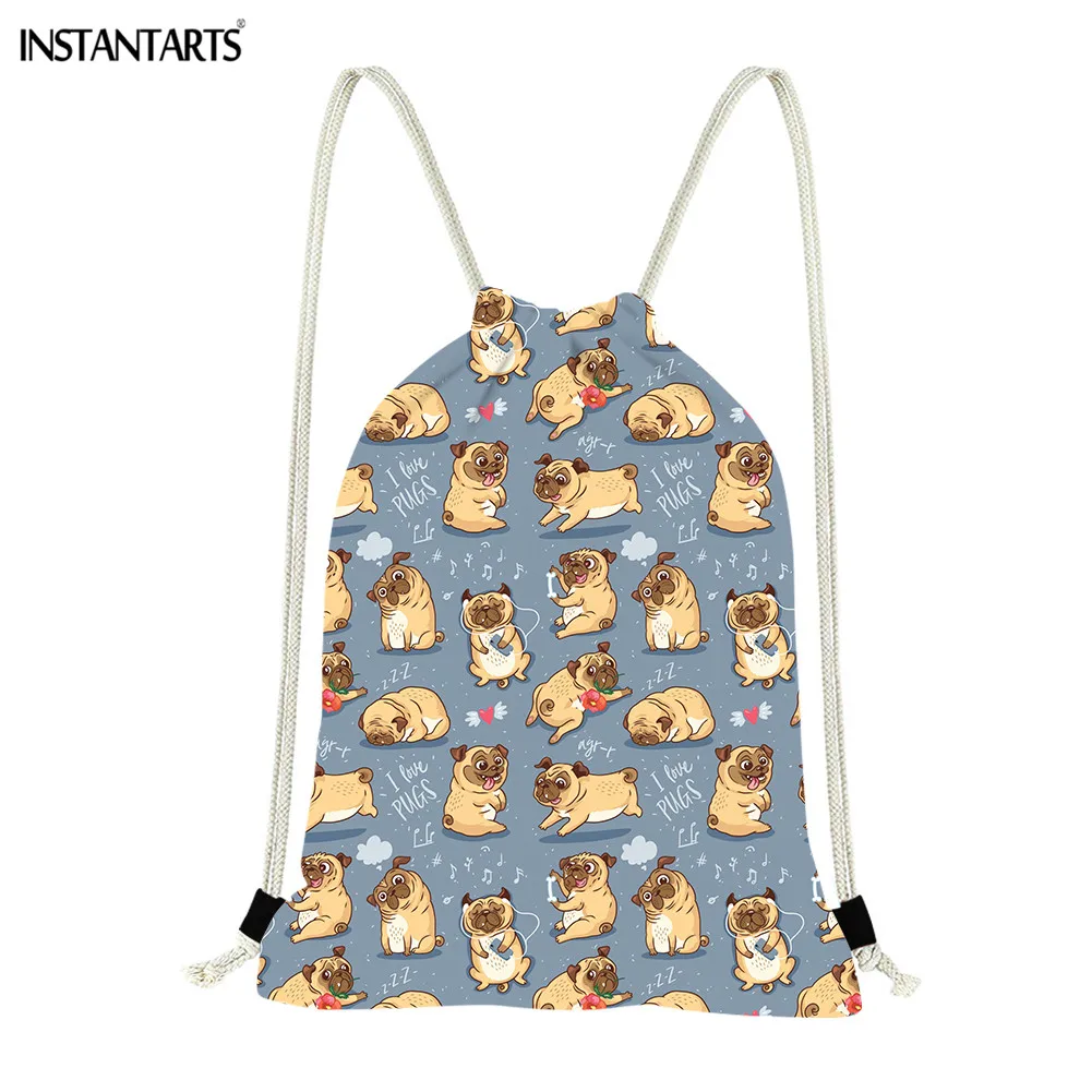 INSTANTARTS Cute Funny Pug Pupies Pattern Small Drawstring Bags Boys Girls Gym Bag Fashion Running Cycling Sack Women Men | Спорт и