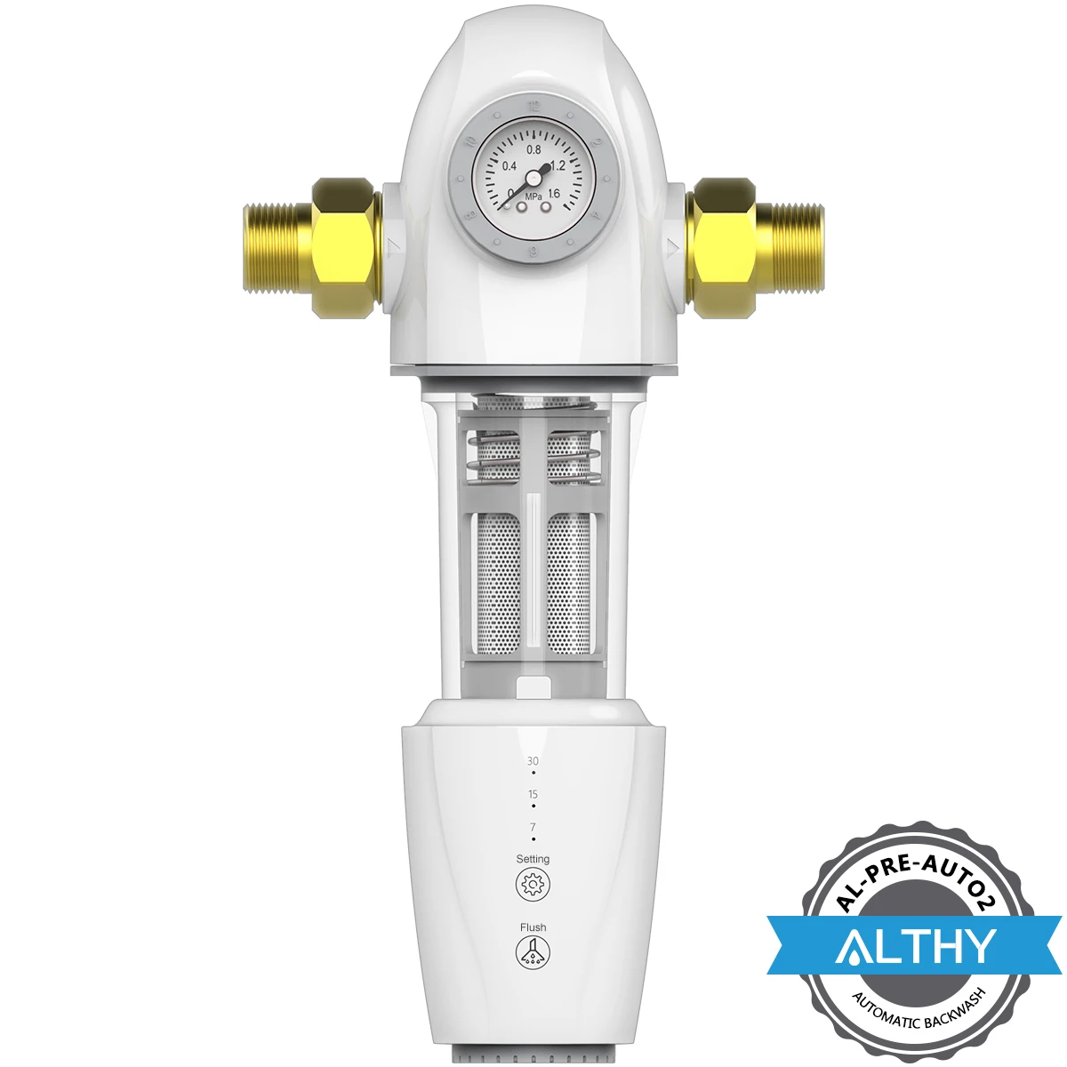 ALTHY Automatic Flushing Backwash Prefilter Spin Down Sediment Water Filter Central  Whole House Purifier Traps Rust Dust Sand