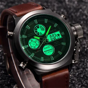 

Top Brand Sport Quartz Wrist Watch Men Leather Military Waterproof Watches LED Digital Watches Men Quartz Wristwatch Clock Male