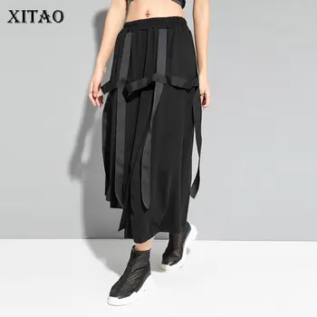 

XITAO Europe Summer Solid Patchwork Sense of Design Ribbon Elastic Waist Skirt Asymmetry 2020 Summer Casual Skirt Women GCC3627