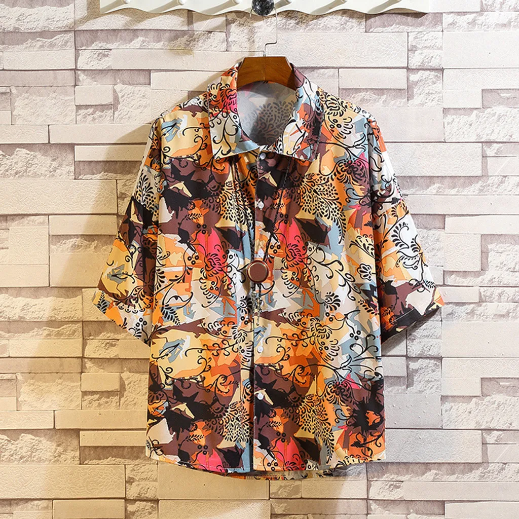Мужская рубашка camisa Летняя Повседневная модная Свободная рубашка с коротким рукавом и принтом рубашка с отворотами пляжная рубашка мужские Топы Блузка chemise homme