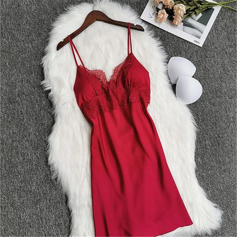 Женская ночная рубашка Kleid с подтяжками на груди, сексуальная одежда для сна, женская летняя соблазнительная ночная рубашка с кружевным краем и открытой спиной